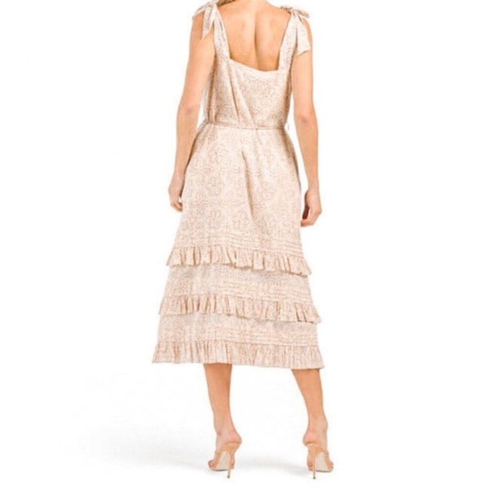 NWT Cleobella Zane Beige Tie Shoulder Midi Dress Medium - Picture 2 of 8